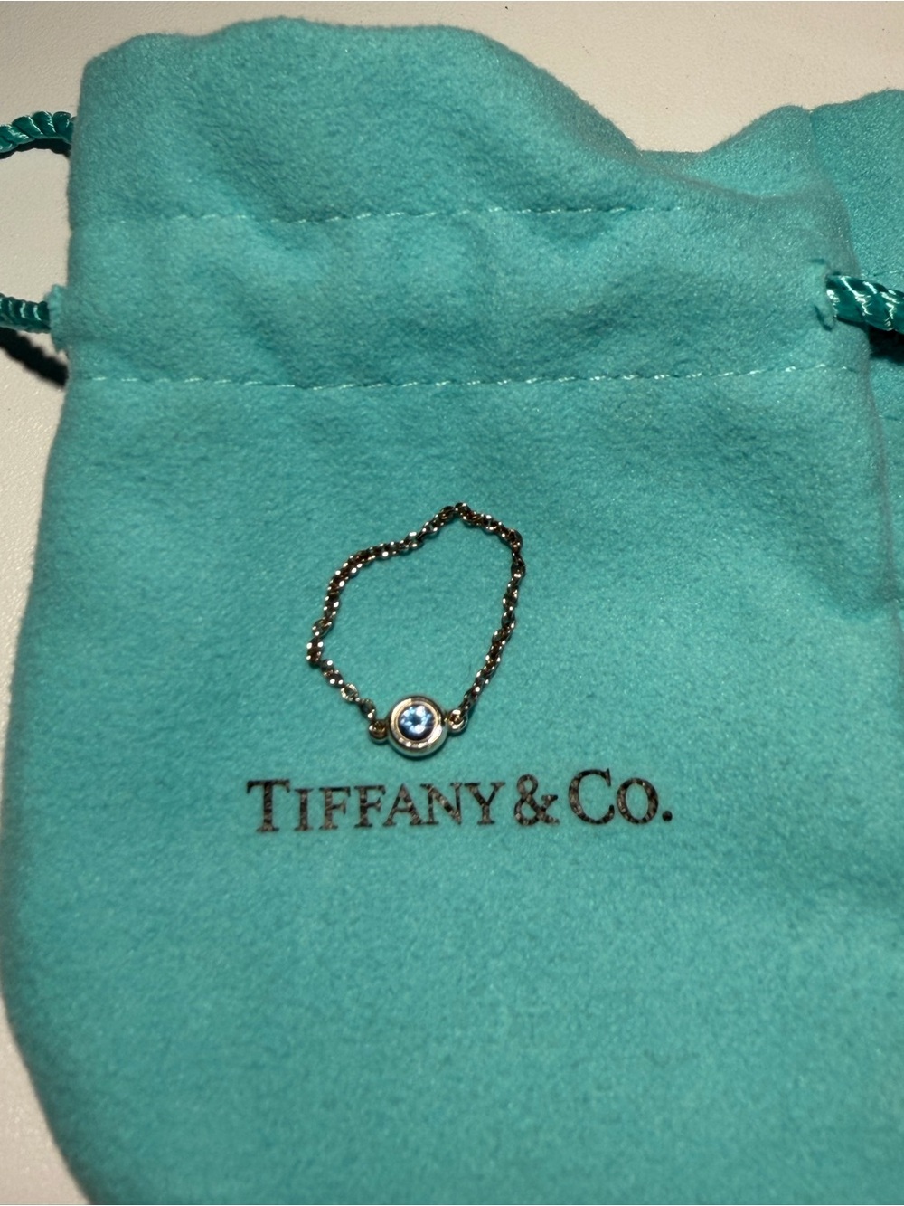 Rare Tiffany & Co. Blue Aquamarine Stone Chain Ring - Elsa Peretti Style